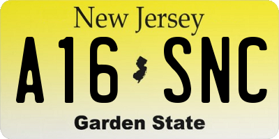 NJ license plate A16SNC