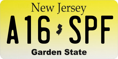 NJ license plate A16SPF