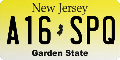 NJ license plate A16SPQ