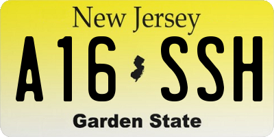 NJ license plate A16SSH