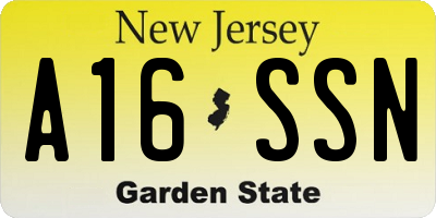 NJ license plate A16SSN