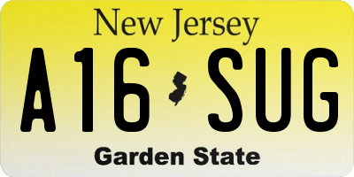 NJ license plate A16SUG