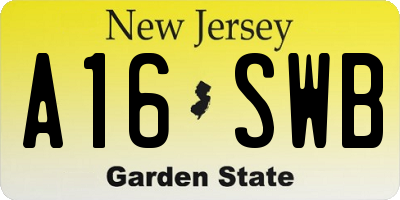 NJ license plate A16SWB