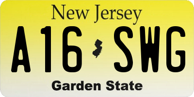 NJ license plate A16SWG