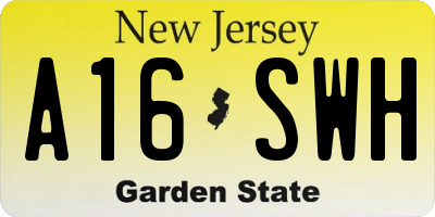 NJ license plate A16SWH