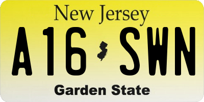 NJ license plate A16SWN