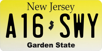 NJ license plate A16SWY
