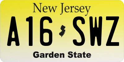NJ license plate A16SWZ