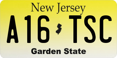 NJ license plate A16TSC