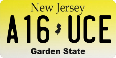 NJ license plate A16UCE