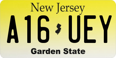NJ license plate A16UEY