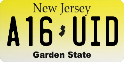 NJ license plate A16UID
