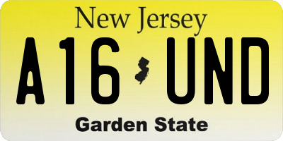 NJ license plate A16UND