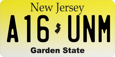 NJ license plate A16UNM