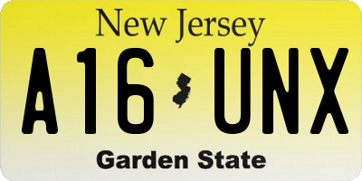NJ license plate A16UNX