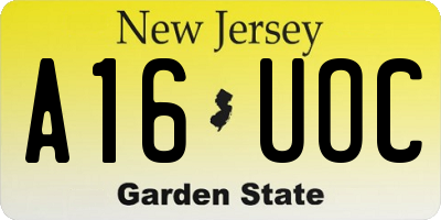 NJ license plate A16UOC