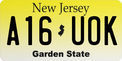 NJ license plate A16UOK