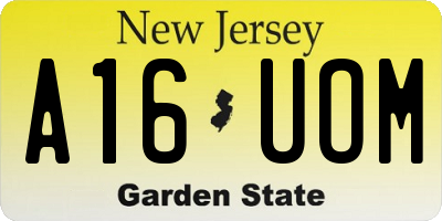 NJ license plate A16UOM