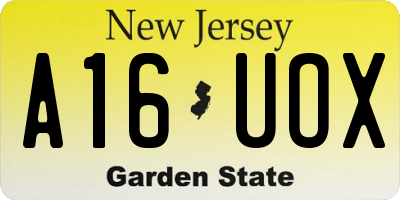 NJ license plate A16UOX