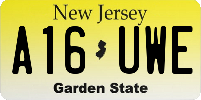 NJ license plate A16UWE