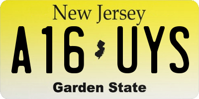 NJ license plate A16UYS