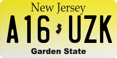 NJ license plate A16UZK
