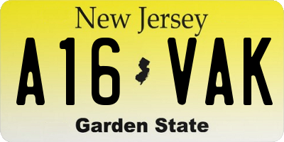 NJ license plate A16VAK