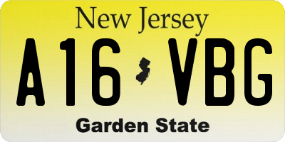 NJ license plate A16VBG