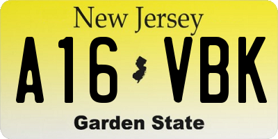 NJ license plate A16VBK
