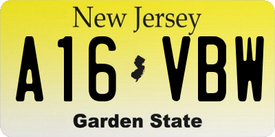 NJ license plate A16VBW