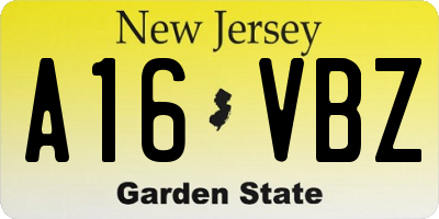 NJ license plate A16VBZ