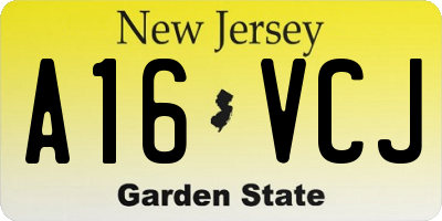 NJ license plate A16VCJ