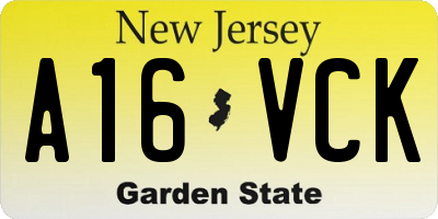 NJ license plate A16VCK