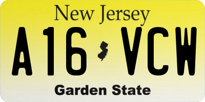 NJ license plate A16VCW