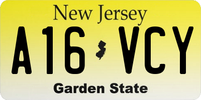 NJ license plate A16VCY