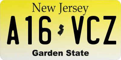 NJ license plate A16VCZ