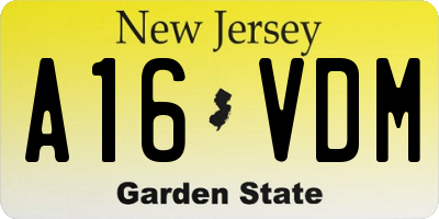 NJ license plate A16VDM