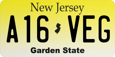 NJ license plate A16VEG