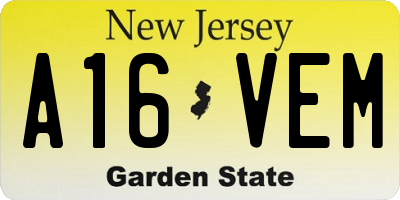 NJ license plate A16VEM