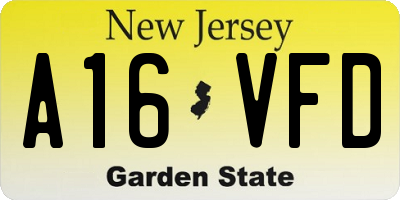 NJ license plate A16VFD