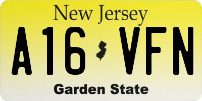 NJ license plate A16VFN