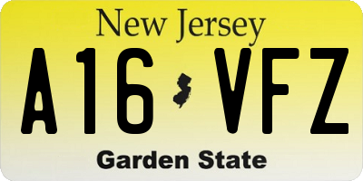 NJ license plate A16VFZ