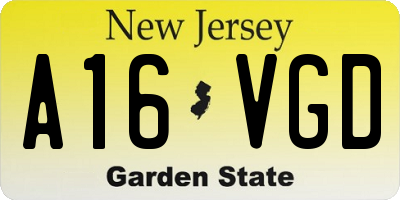 NJ license plate A16VGD