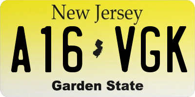 NJ license plate A16VGK