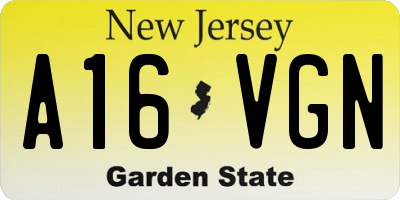 NJ license plate A16VGN