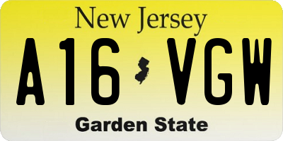 NJ license plate A16VGW