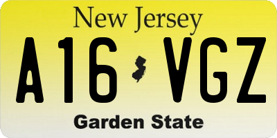 NJ license plate A16VGZ
