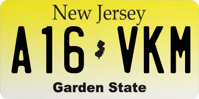 NJ license plate A16VKM