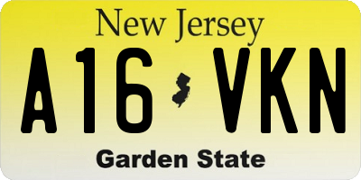 NJ license plate A16VKN