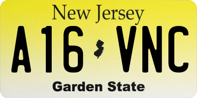 NJ license plate A16VNC